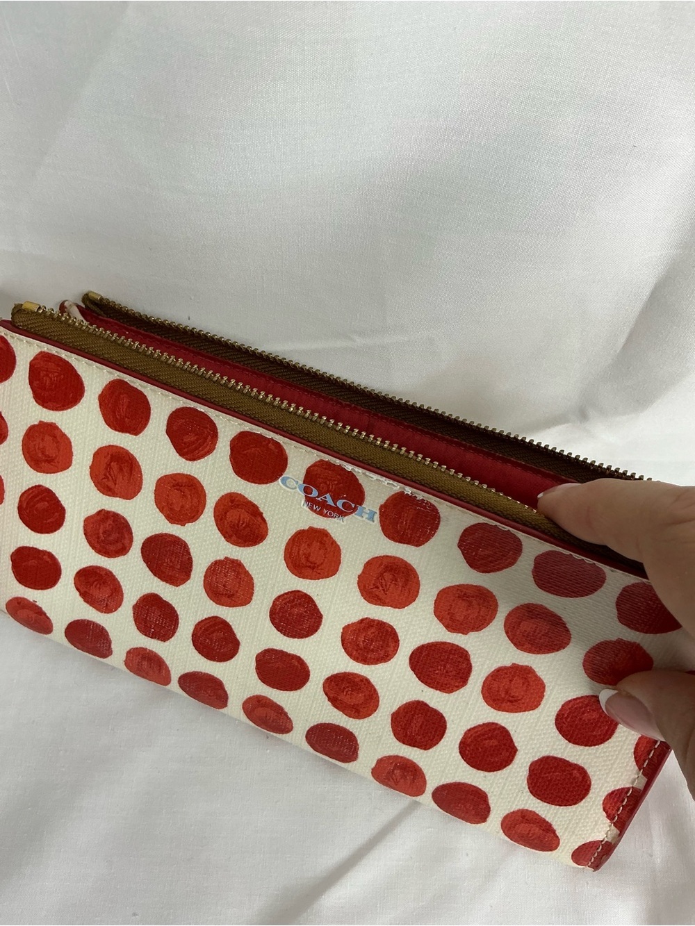 2027 - Coach Cream and Red Polka Dot Wristlet Clutch - Picture 4 of 6